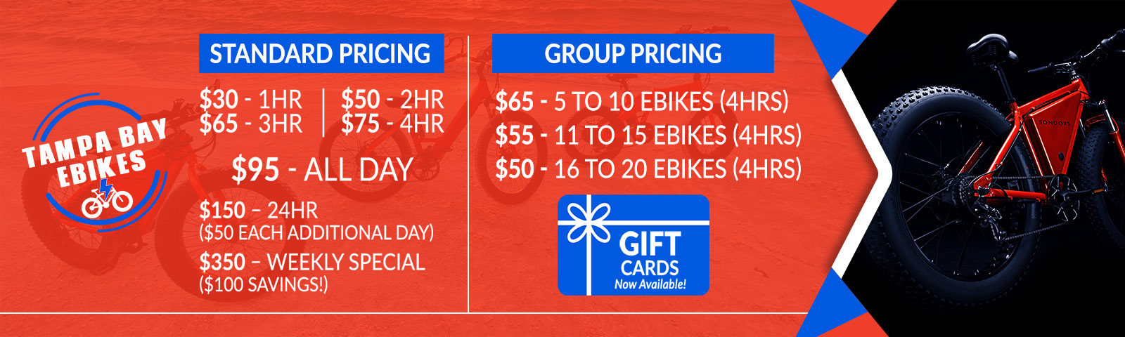 Tampa Bay E Bikes Pricing
