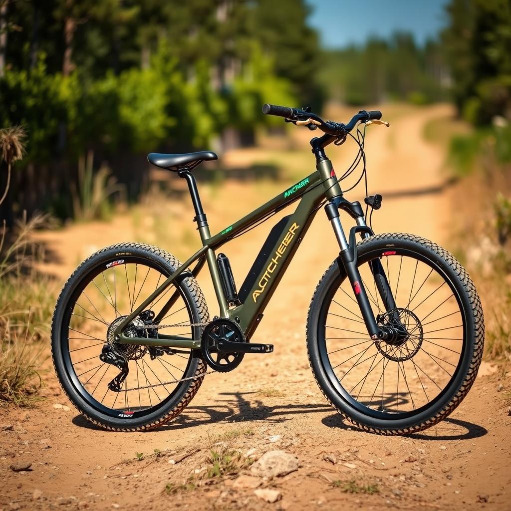 Ancheer electric mountain bike on dirt path Ancheer electric mountain bike on dirt path