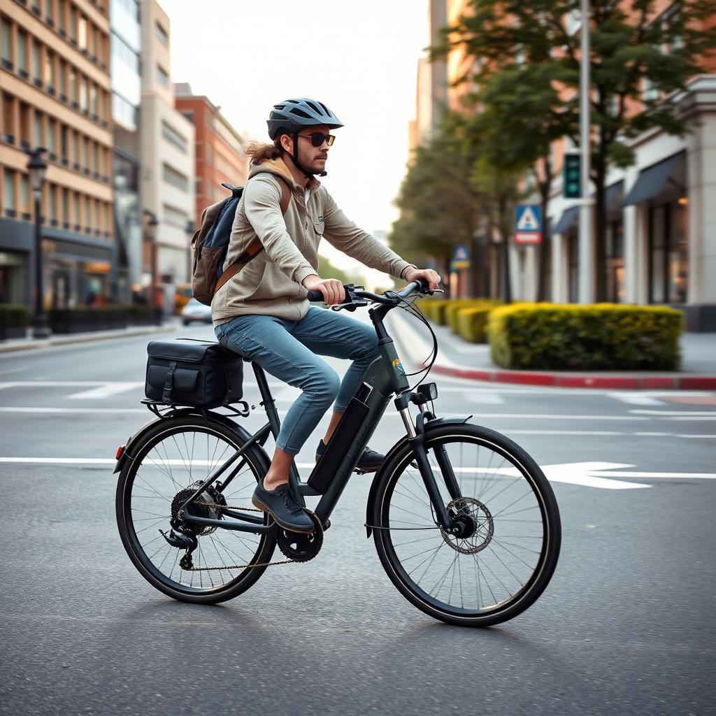 Commuter electric bike on city street Commuter electric bike on city street