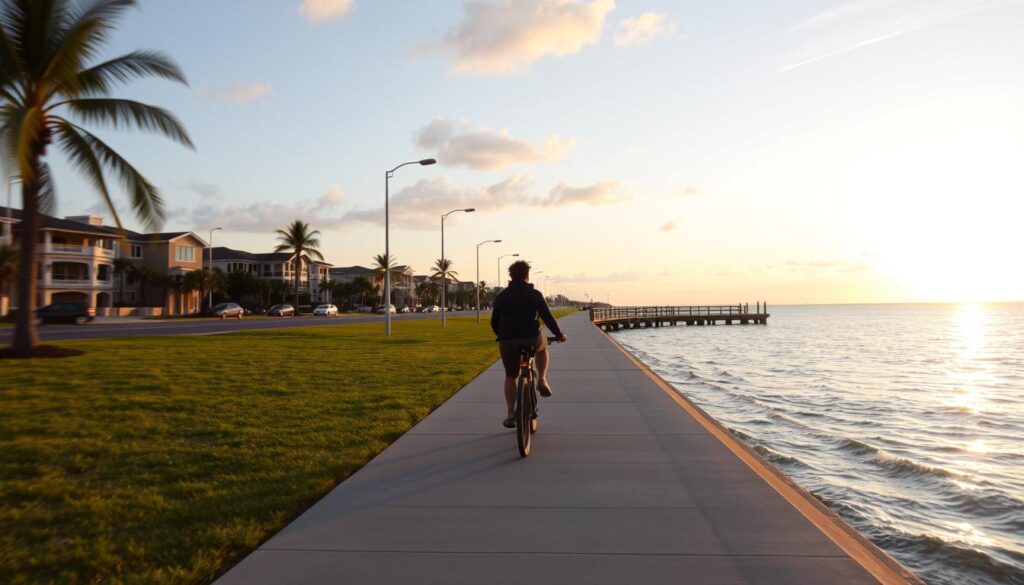 Electric bike rider on Bayshore Boulevard in Tampa Electric bike rider on Bayshore Boulevard in Tampa