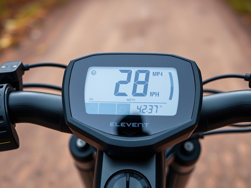 Electric bike speedometer showing Class 3 speed of 28 mph Electric bike speedometer showing Class 3 speed of 28 mph