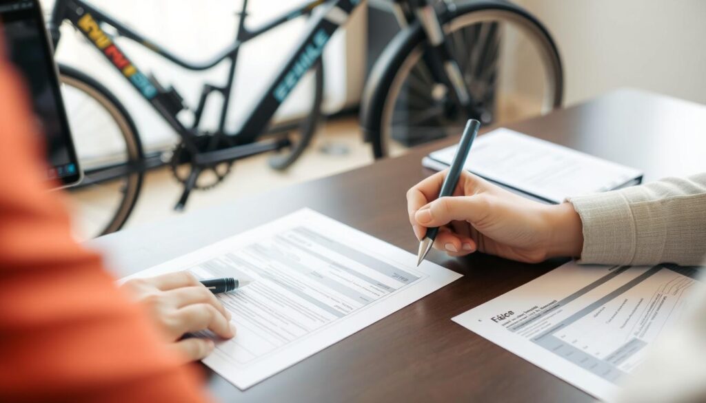 Person filling out e-bike tax credit form Person filling out e-bike tax credit form