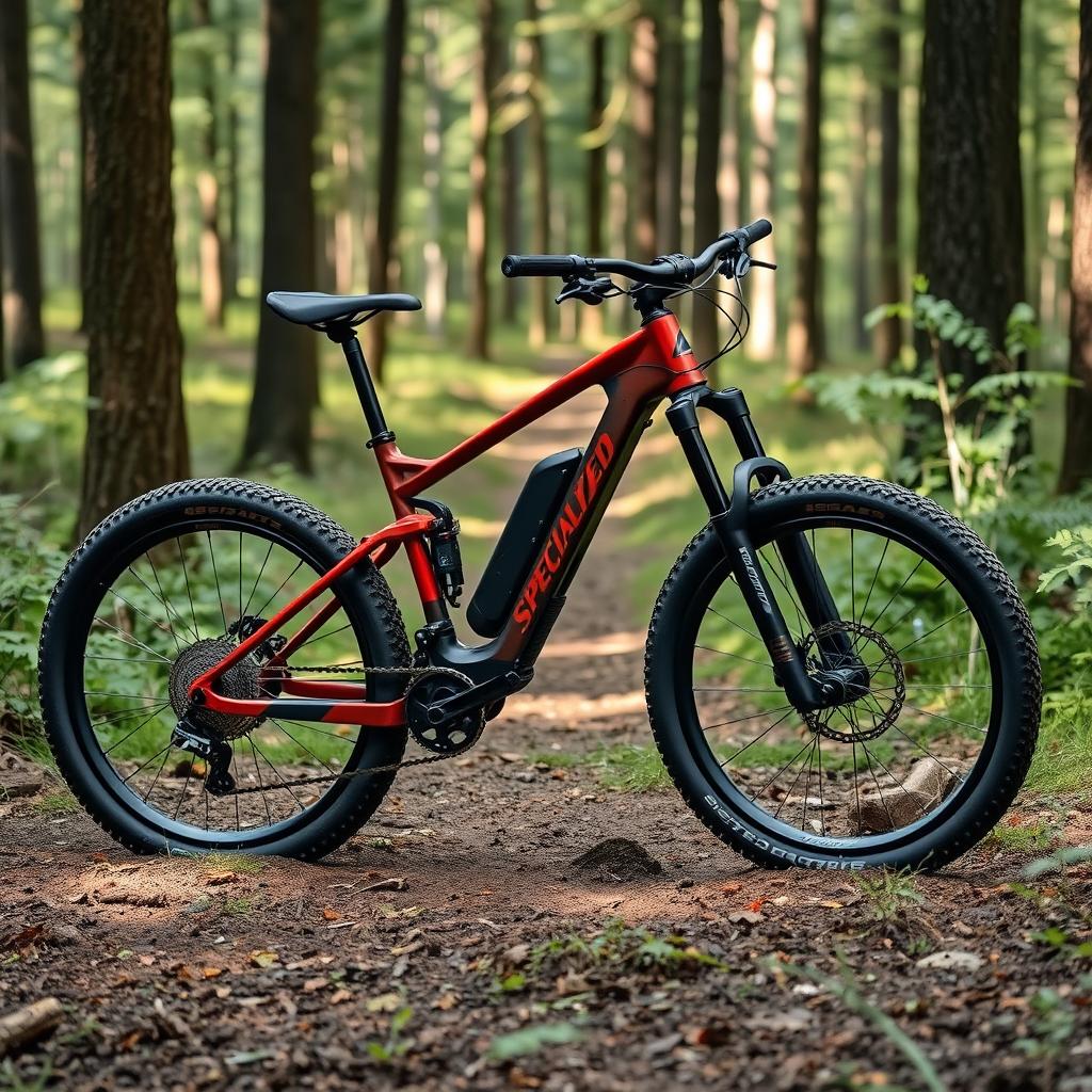 Specialized electric mountain bike on a trail Specialized electric mountain bike on a trail