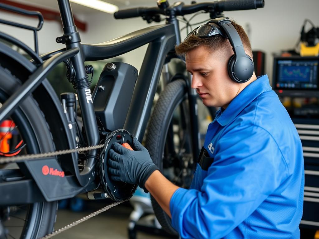 Tampa Bay eBikes repair technician working on electric bike Tampa Bay eBikes repair technician working on electric bike
