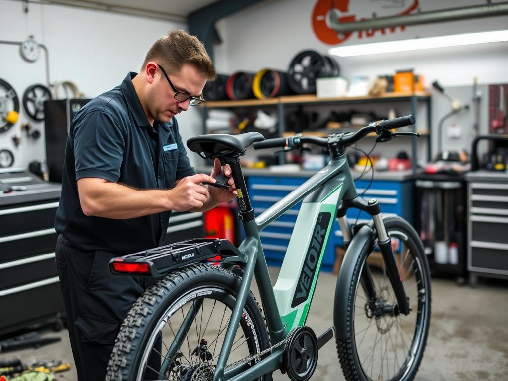 Tampa Bay eBikes service technician working on a Velotric Breeze 1 Cruiser Ebike Tampa Bay eBikes service technician working on a Velotric Breeze 1 Cruiser Ebike