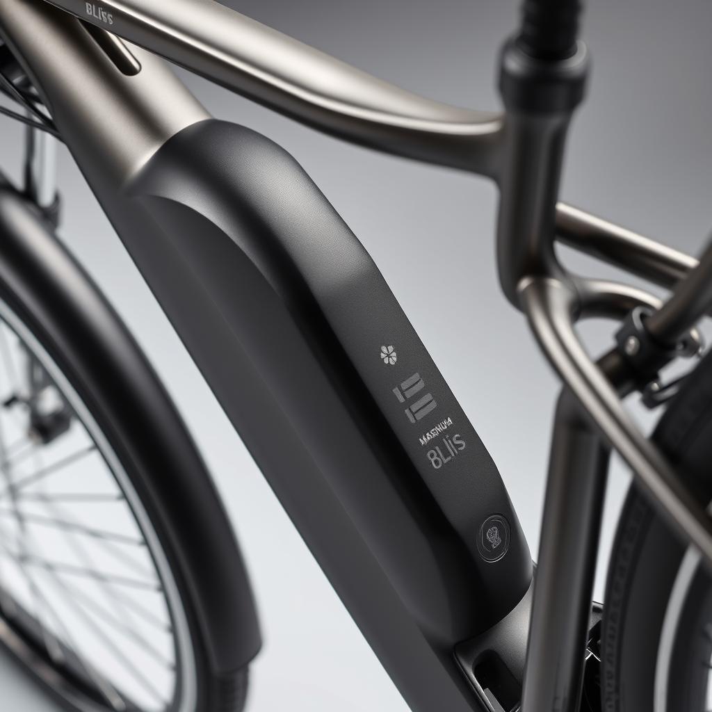 Magnum Bliss e-bike battery close-up showing the integrated design Magnum Bliss e-bike battery close-up showing the integrated design