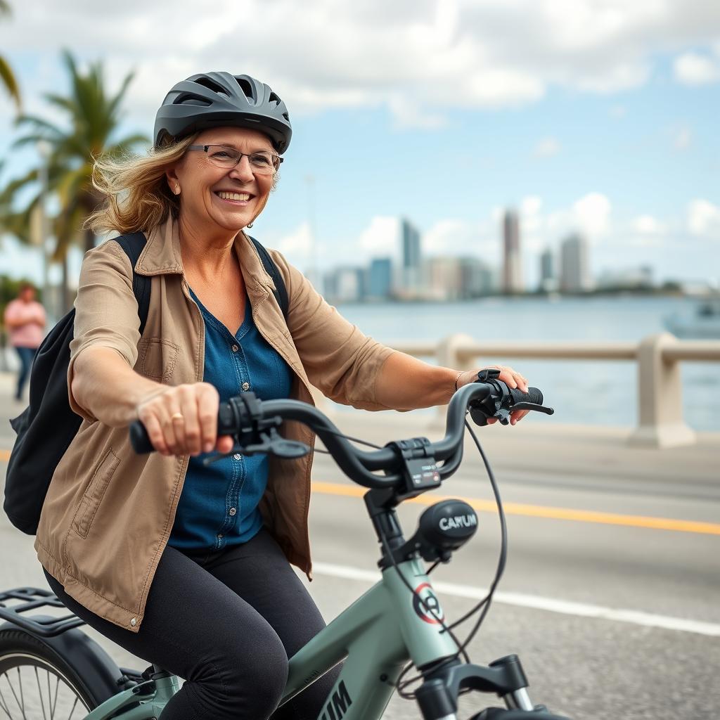 Tampa rider enjoying Magnum Bliss e-bike on Bayshore Boulevard Tampa rider enjoying Magnum Bliss e-bike on Bayshore Boulevard