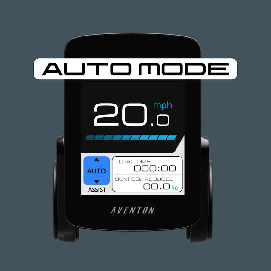 Aventon Adventure M ebike display showing Auto Mode in action Aventon Adventure M ebike display showing Auto Mode in action