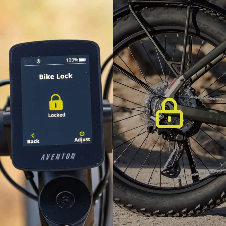 Aventon Adventure M ebike smartphone app showing security features Aventon Adventure M ebike smartphone app showing security features