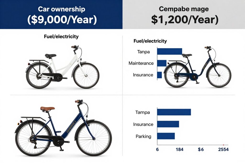 Infographic comparing cost savings between car ownership and eBike usage in Tampa