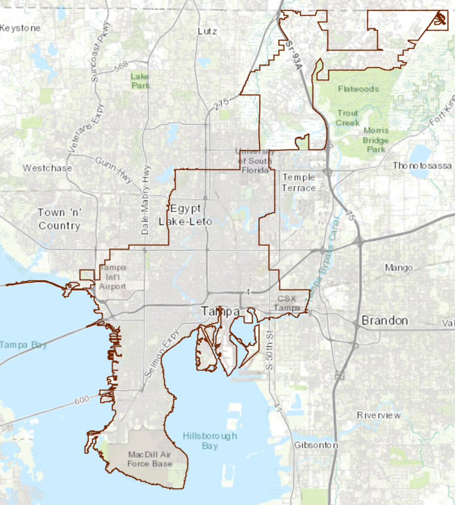 Map highlighting Tampa city boundaries for voucher program eligibility