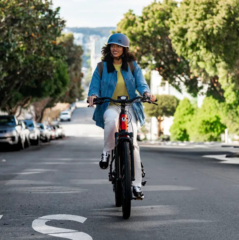 Velotric Discover 3 on Pinellas Trail in shade showing comfort features