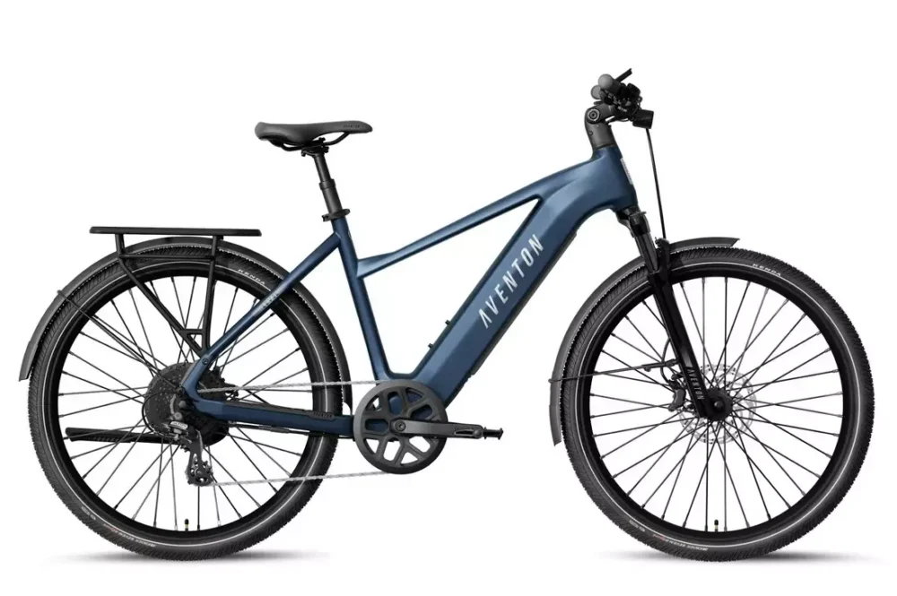 Aventon Level 4 REC in Storm Blue with rack and fenders