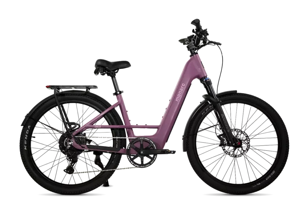 Monarc Tracer Step-Thru in Juneberry, side view with 27.5 x 2.2-inch tires