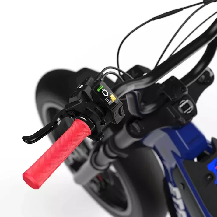Nightfall Blue SUPER73 M1D SE digital display and red left grip Nightfall Blue SUPER73 M1D SE digital display and red left grip