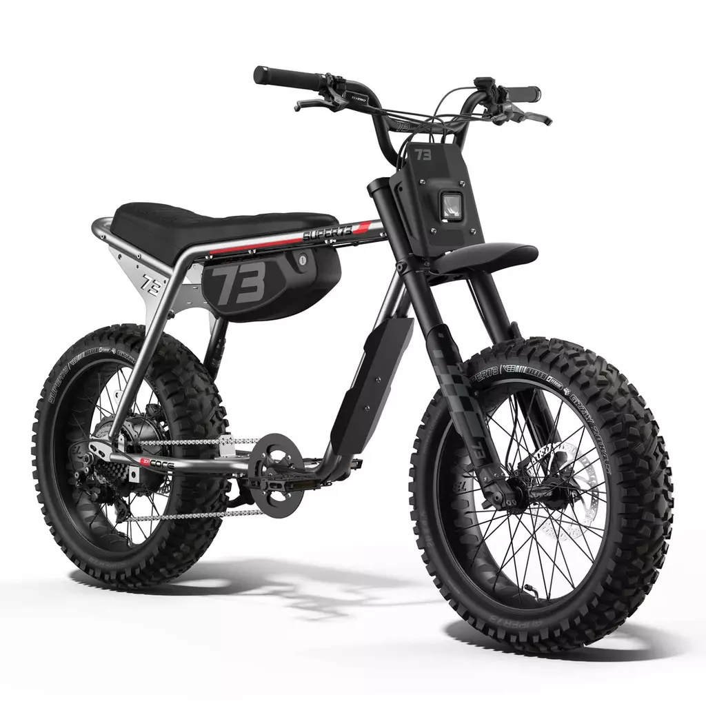 SUPER73-Z Adventure Series in Metallic Aluminum with front suspension and knobby tires SUPER73-Z Adventure Series in Metallic Aluminum with front suspension and knobby tires