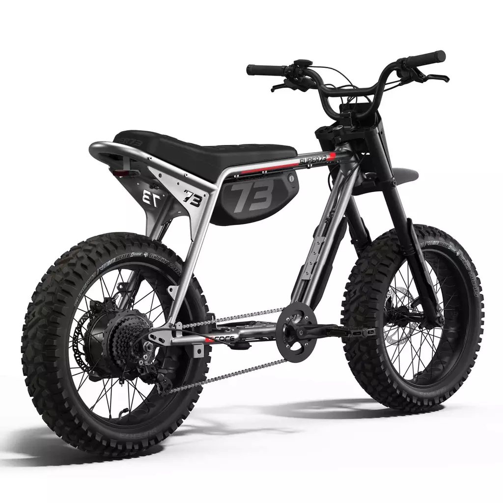 SUPER73-Z Adventure rear view showing eight-speed drivetrain and knobby VEE GRZLY tires SUPER73-Z Adventure rear view showing eight-speed drivetrain and knobby VEE GRZLY tires