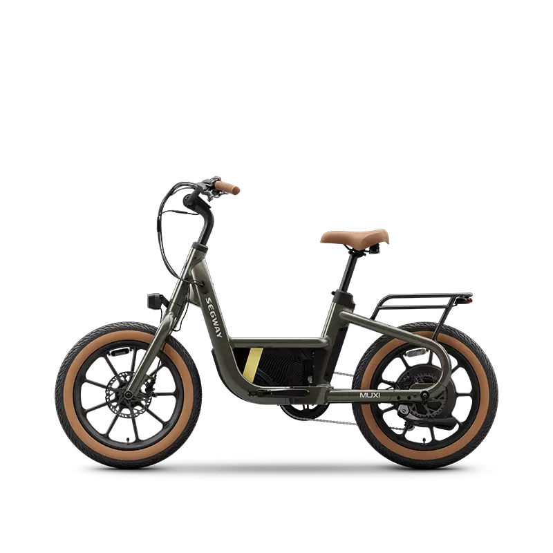 Segway MUXI in Olive Rush, left-side profile with rigid front fork