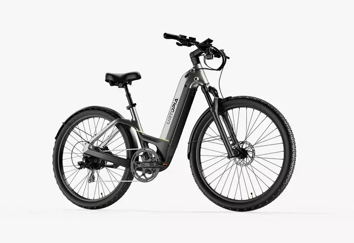 Urtopia Carbon Atom in Moonlight, front three-quarter view of the complete bike