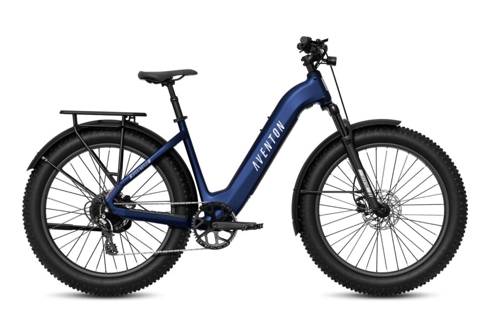 Aventon Aventure 3 step-through in Cobalt Blue, side view