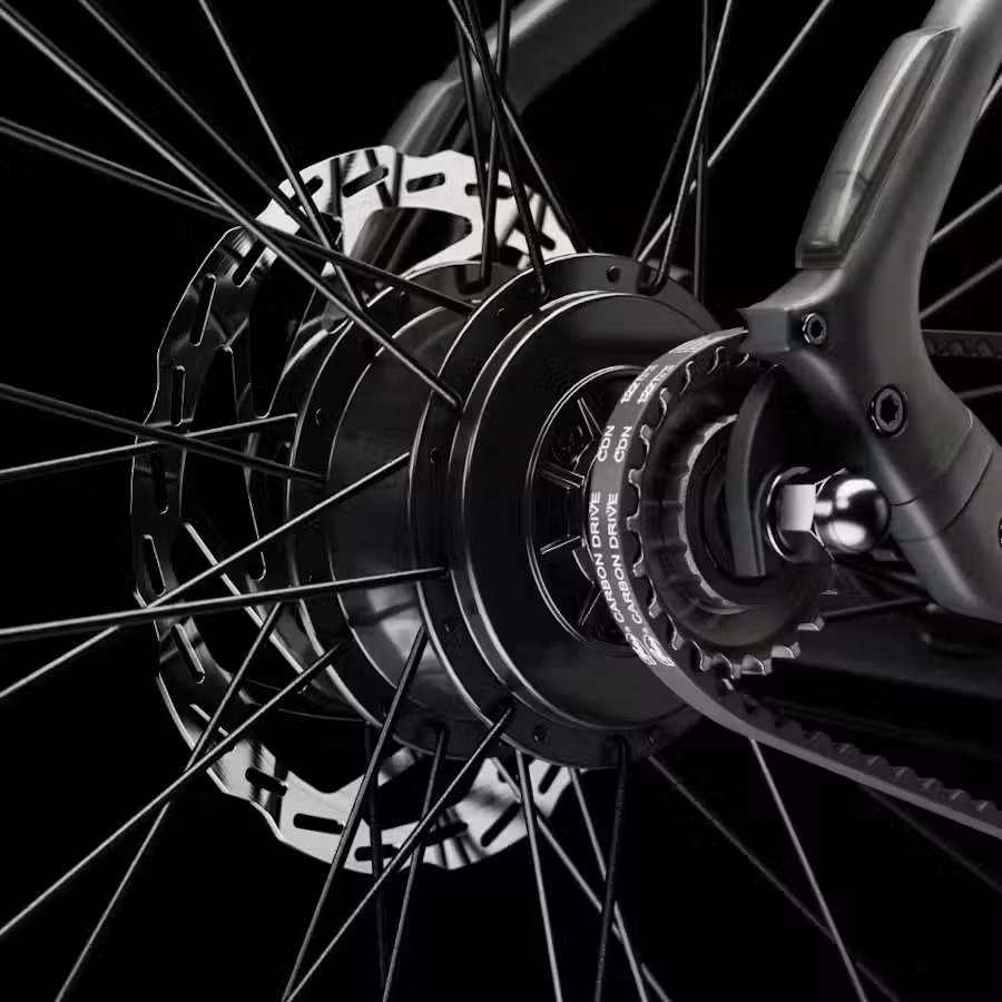 Aventon Soltera 3 ADV Gates Carbon Belt Drive and rear hub closeup