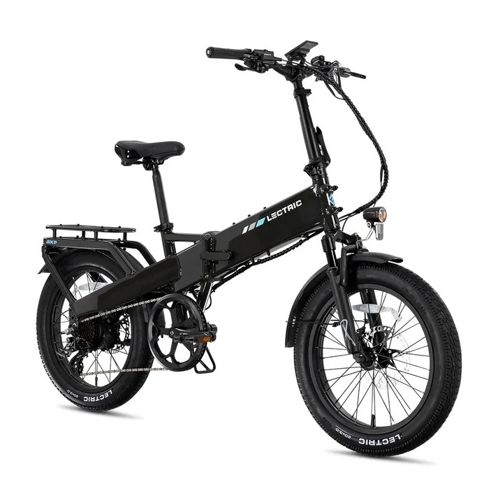 Lectric XP4 Step Over in Tempest Grey, full bike with rear rack and front suspension