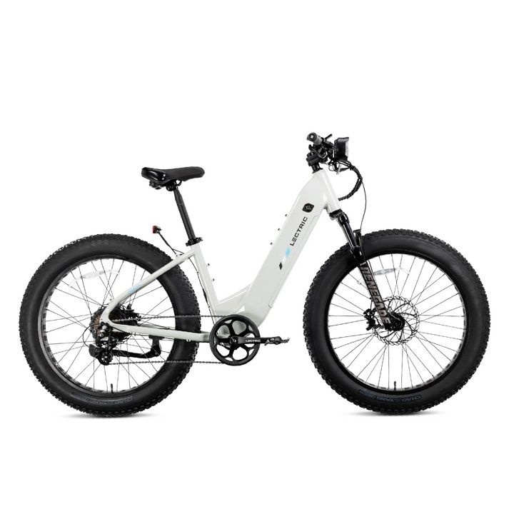 Lectric XPeak2 Step-Thru in Stratus White, full side view Lectric XPeak2 Step-Thru in Stratus White, full side view