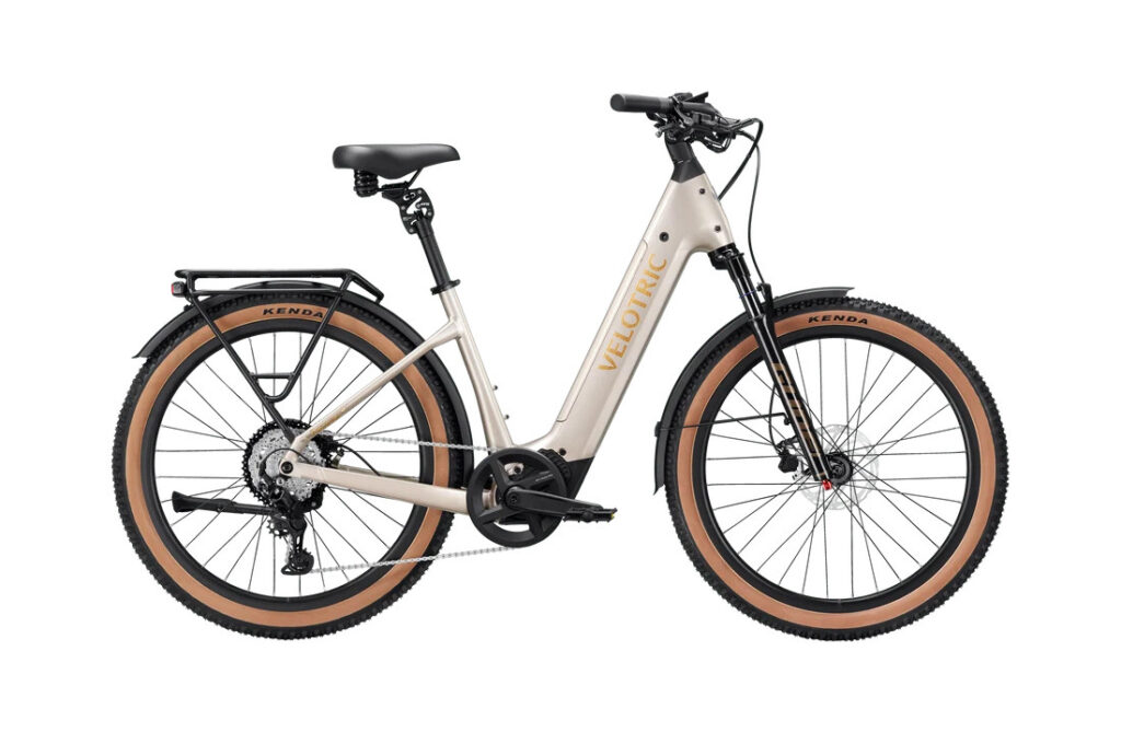 Velotric Discover M in Platinum Silver, full drive-side profile with VeloCore mid-drive motor