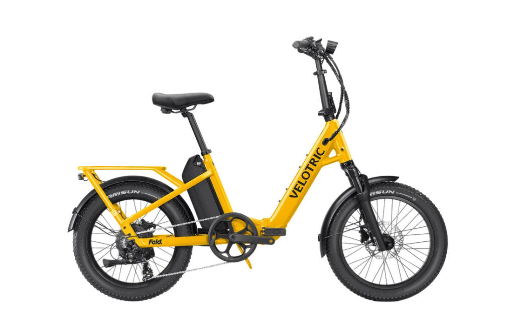 Velotric Fold 1 Plus in Mango, full side view Velotric Fold 1 Plus in Mango, full side view