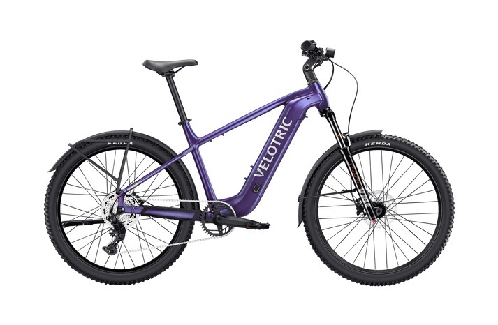 Velotric Summit 2 in Galaxy Purple, full right-side view with front air fork and fenders